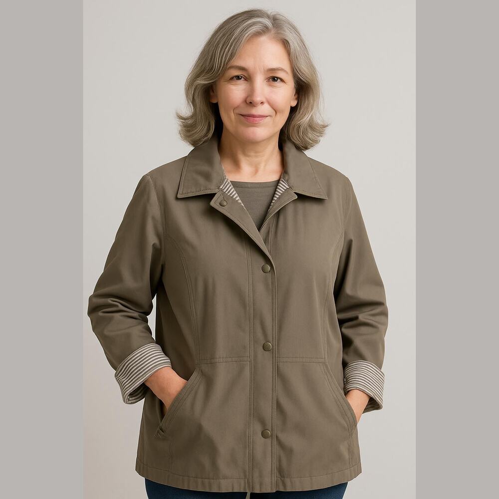Vintage Mulberry Street Taupe Zip Snap Closure Lightweight Classic Rain Jacket M